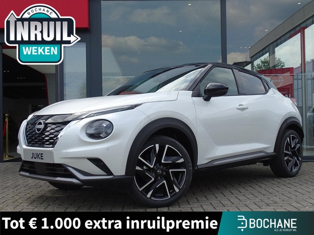 Nissan Juke 1.6 Hybrid N-Design 10 jr garantie! | COLD PACK, Auto's, Stof, Met garantie (alle), Wit, Bedrijf