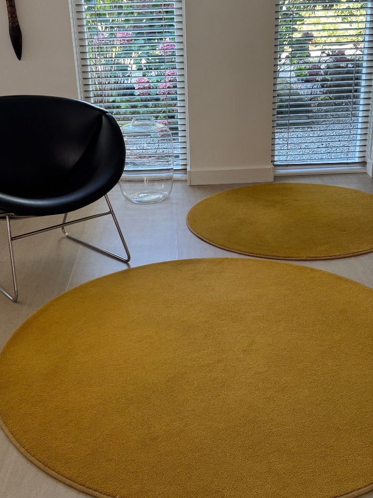 Rond vloerkleed, Ophalen, 100 tot 150 cm, Geel, 150 tot 200 cm