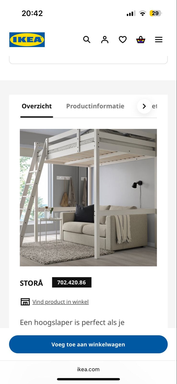 IKEA STORÅ Hoogslaper - Wit, Ruimtebesparend, Huis en Inrichting, Slaapkamer | Stapelbedden en Hoogslapers, Eenpersoons, Ophalen of Verzenden