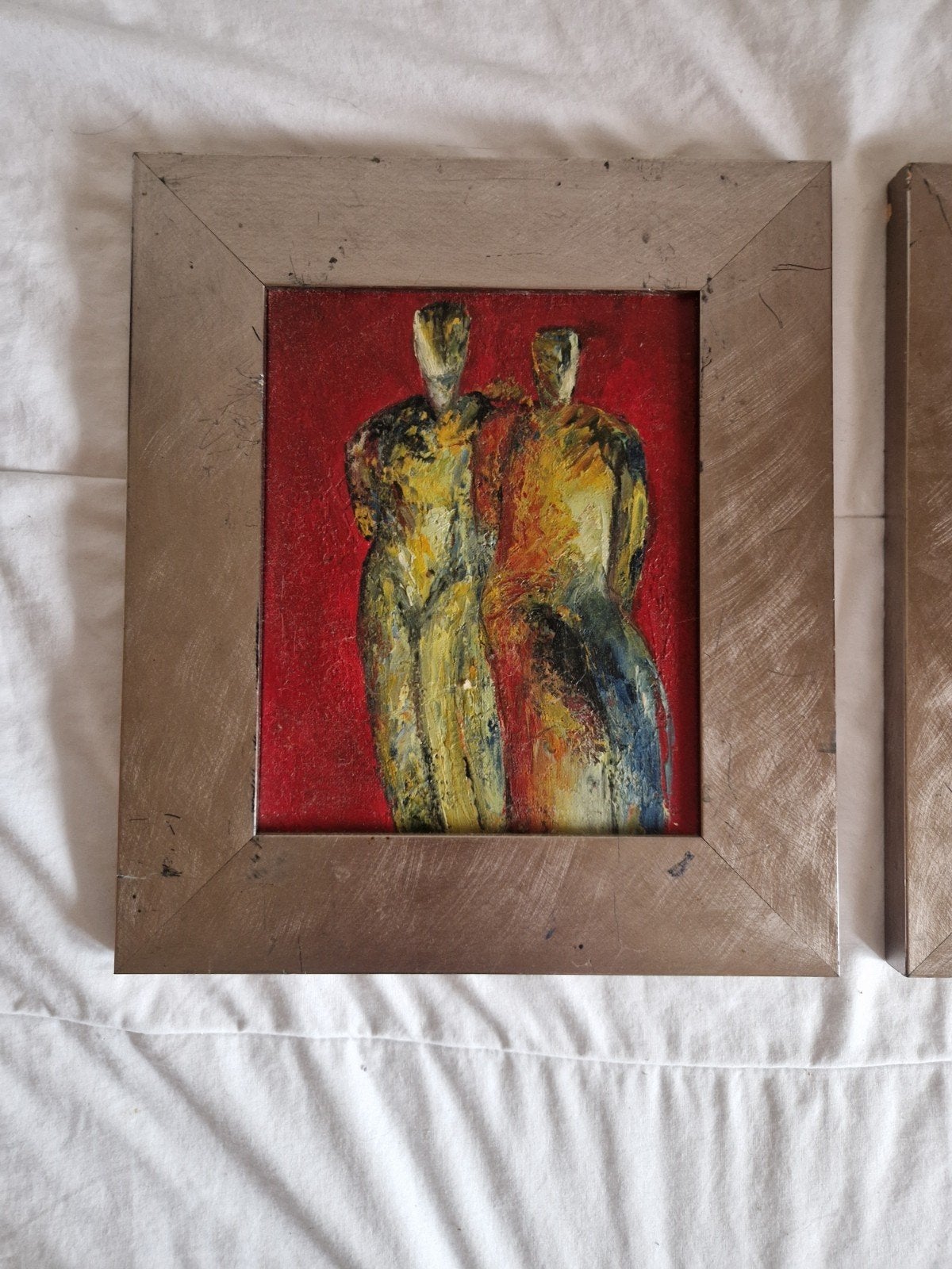 Set van 2 abstracte schilderijen met figuren, Ophalen