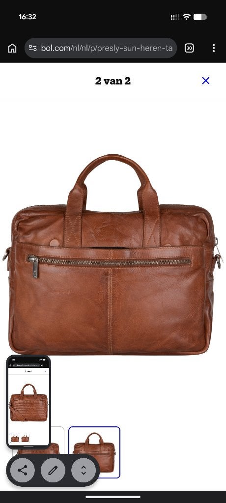 Luxe mooie lederen tas voor mannen. Merk Sun & Presley., Bruin, Zo goed als nieuw, Leer, Ophalen