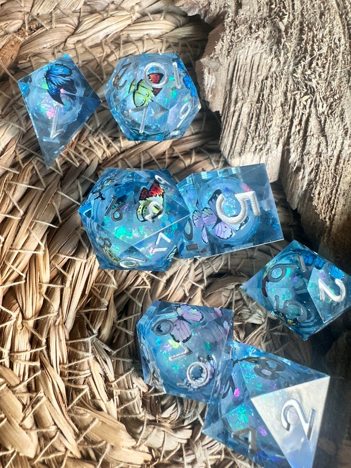 DND dice / Vlinders - blauw / Liquid / D&D / RPG / Nieuw, Ophalen of Verzenden, Nieuw
