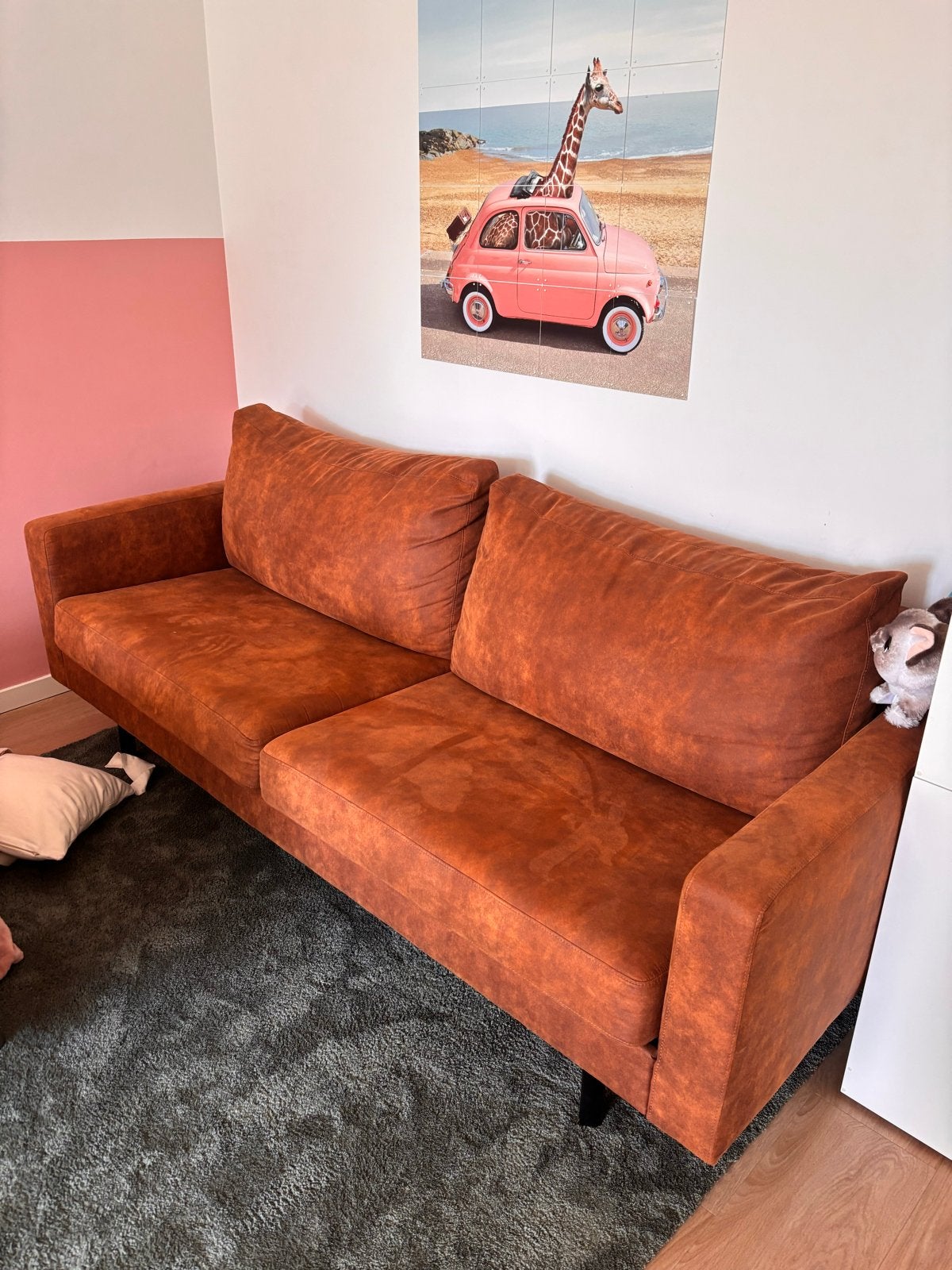 2,5-zits bank in cognac imitatieleer - 210 cm breed, Ophalen, Driepersoons, 75 tot 100 cm, Leer