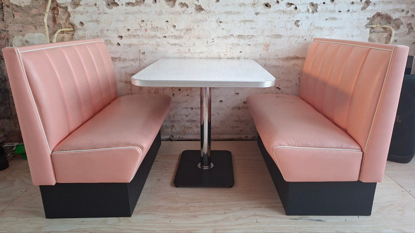 Bel Air Diner banken en tafel - Roze retro dinerr set, Ophalen, Gebruikt, Rechthoekig, 50 tot 100 cm