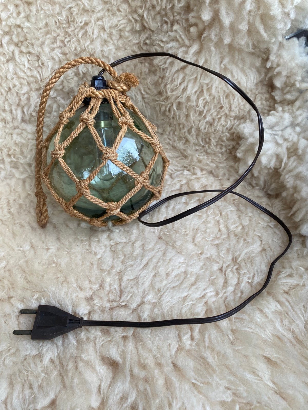 Vintage / antieke groene drijversbol, visvlotterbal lamp, Ophalen of Verzenden, Zo goed als nieuw, Glas, Groen