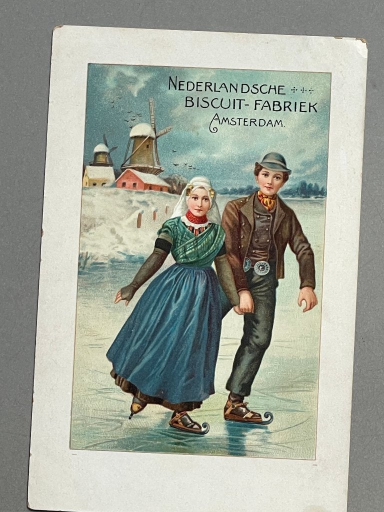Reclamekaart Nederlandse Biscuit-Fabriek in Amsterdam.