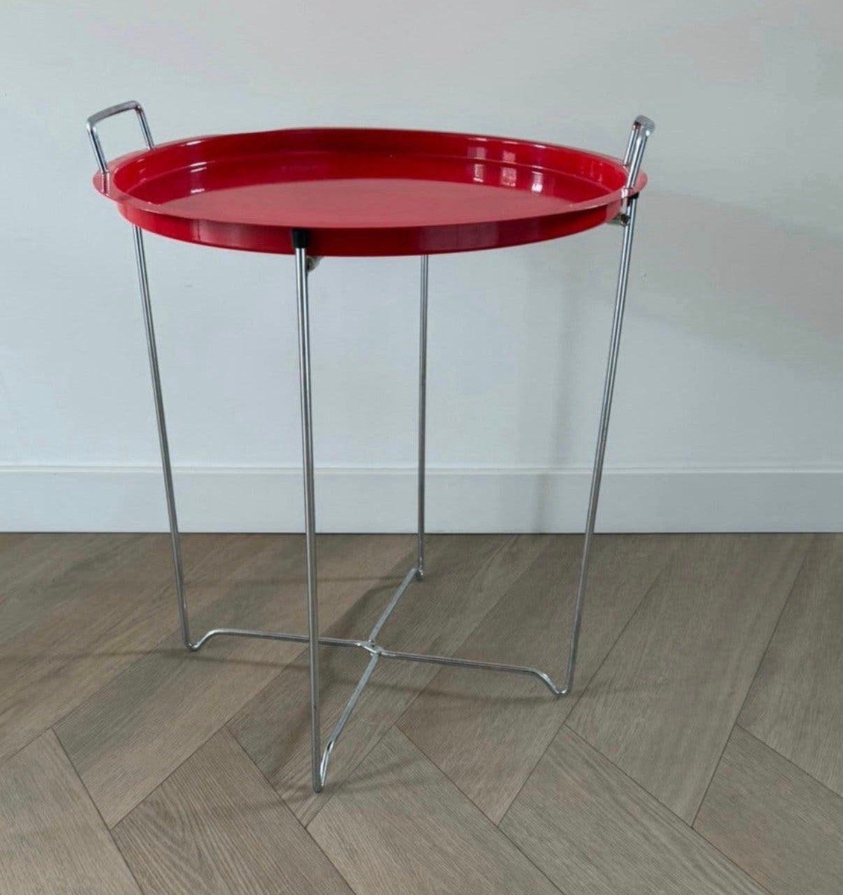 Vintage HAKU Möbel bijzettafel metalen dienbladtafel, 50 tot 100 cm, Rond, Ophalen of Verzenden, Zo goed als nieuw