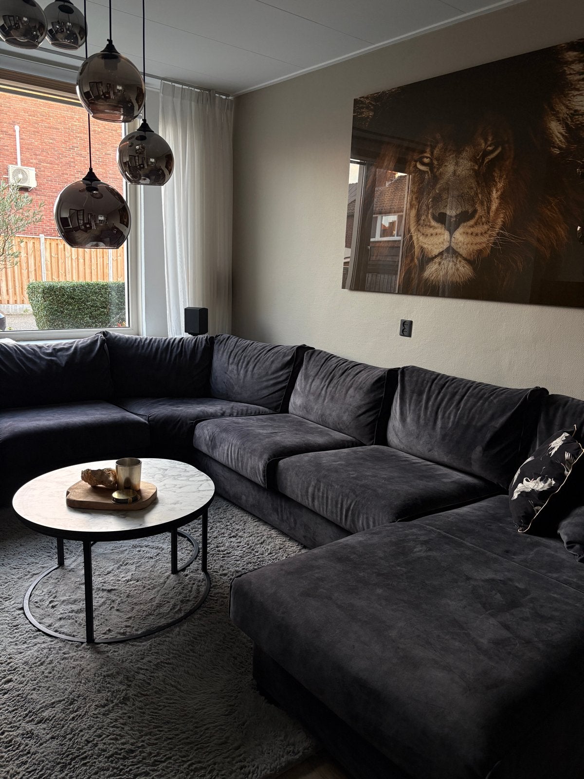 Grote antraciete loungebank - 3.80 x 2.80 m - Goede staat, Huis en Inrichting, Gebruikt, 100 tot 125 cm, Hoekbank, 300 cm of meer
