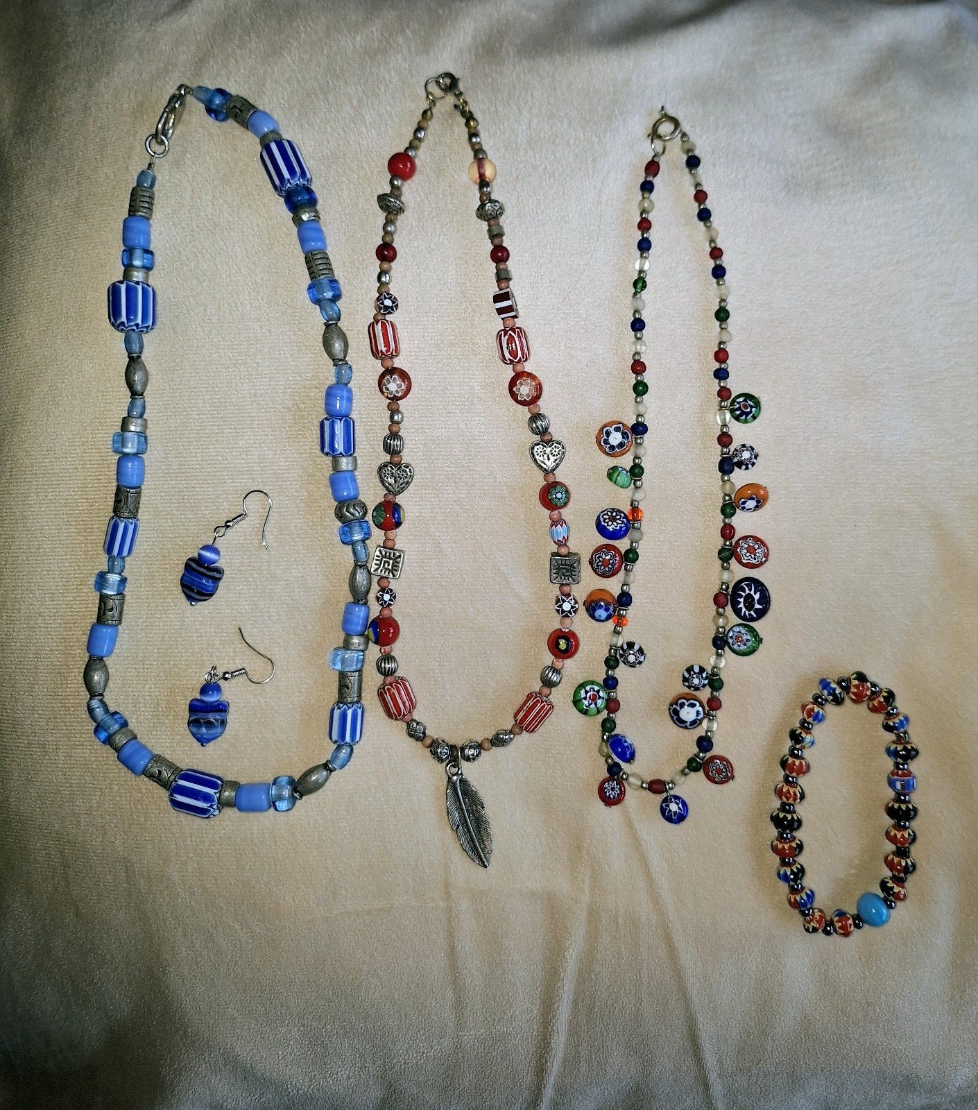 Murano glas kralen kettingen (3), armband en oorbellen, Ophalen of Verzenden, Zo goed als nieuw, Overige kleuren, Overige materialen