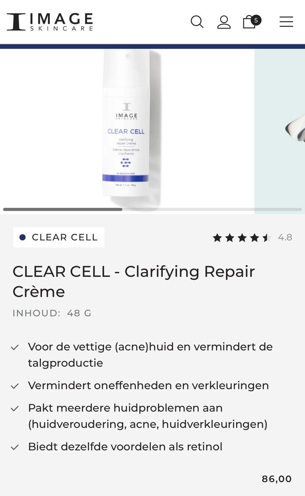 Image Clear Cell Clarifying Repair Crème - 48g, Ophalen of Verzenden, Nieuw, Gehele gezicht, Verzorging