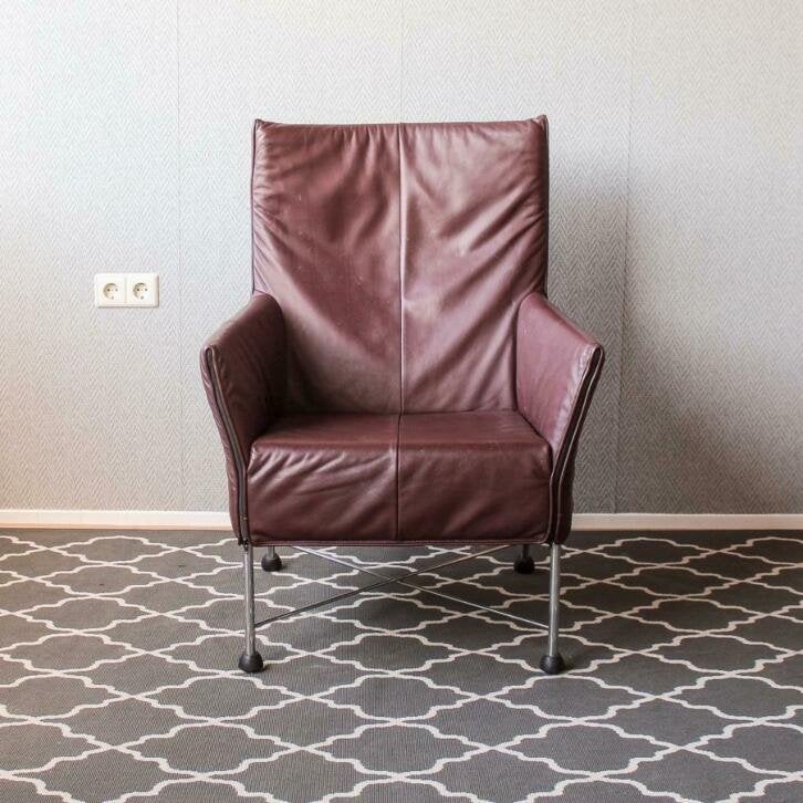 2x Montis Charly fauteuil Aubergine rvs onderstel, Niet ingevuld, Niet ingevuld, Leer, Ophalen of Verzenden