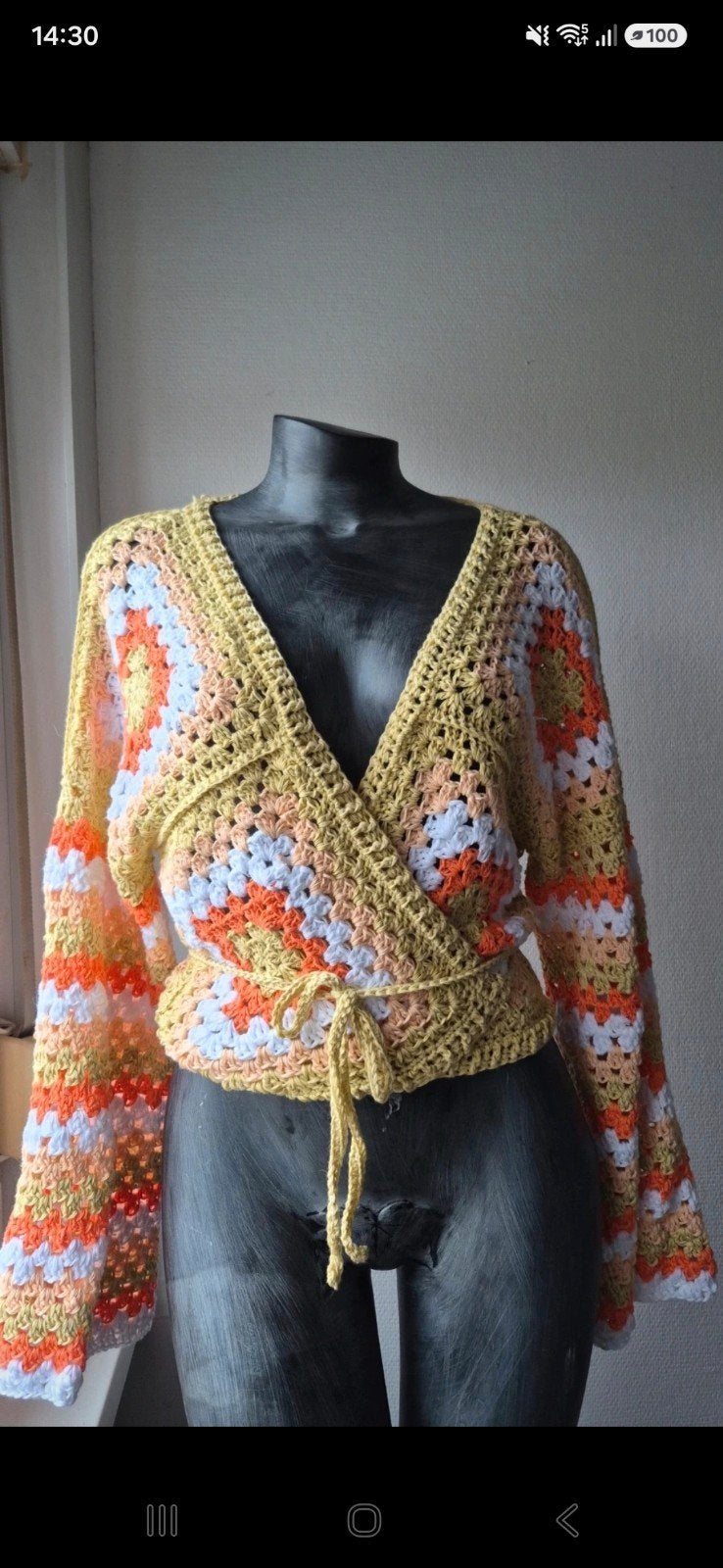 Gehaakte wikkelvest in retro kleuren M, Maat 38/40 (M), Meerkleurig, Nieuw, Ophalen of Verzenden