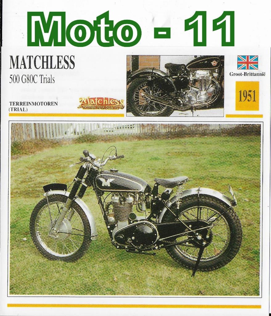 Moto-11 Motorkaart Matchless 1951 500 G80 C Trials, Ophalen of Verzenden, Zo goed als nieuw, Motoren