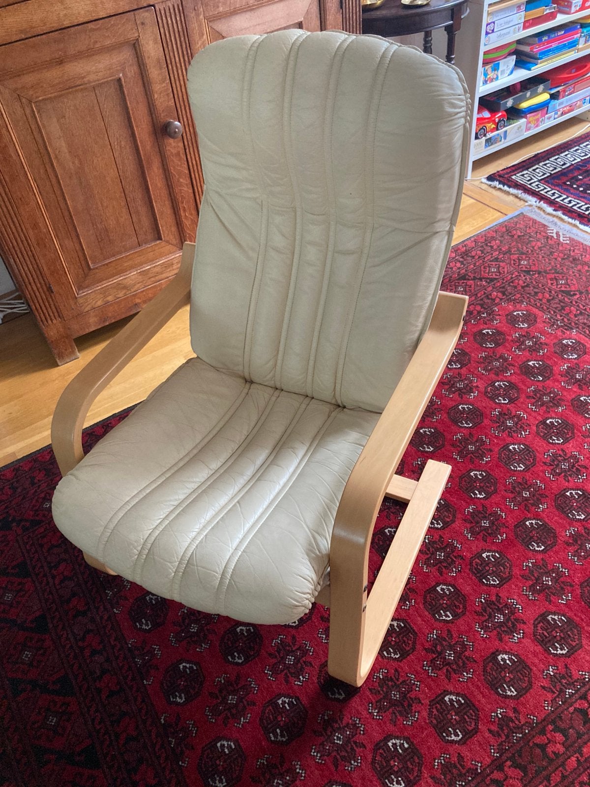Lederen Relaxstoel Ivoor Creme Wit, Huis en Inrichting, Fauteuils, Ophalen, Gebruikt, Leer, 50 tot 75 cm