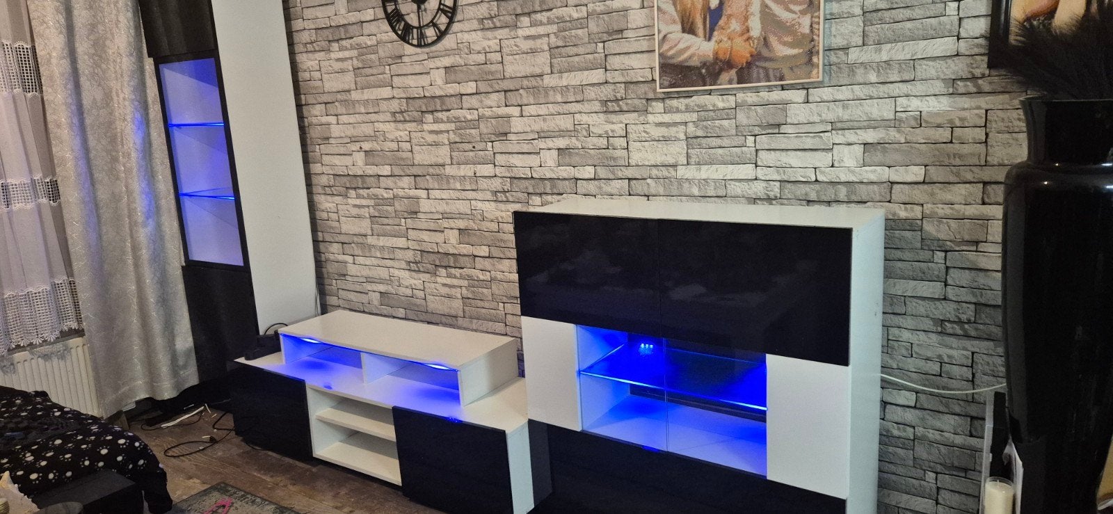 Moderne TV-meubelset met LED-verlichting, Huis en Inrichting, Ophalen, Modern, Hoogglans, Gebruikt, 200 cm of meer