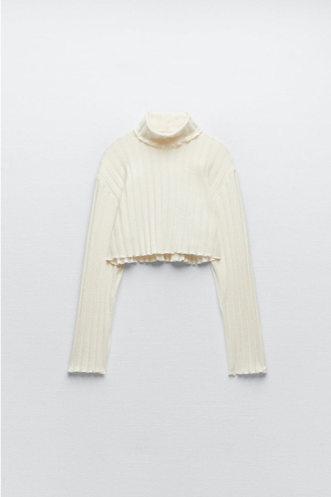 Dames Zara coltrui trui knit cropped ribtop top maat S ecru, Ophalen of Verzenden, Zo goed als nieuw, Maat 36 (S), Zara