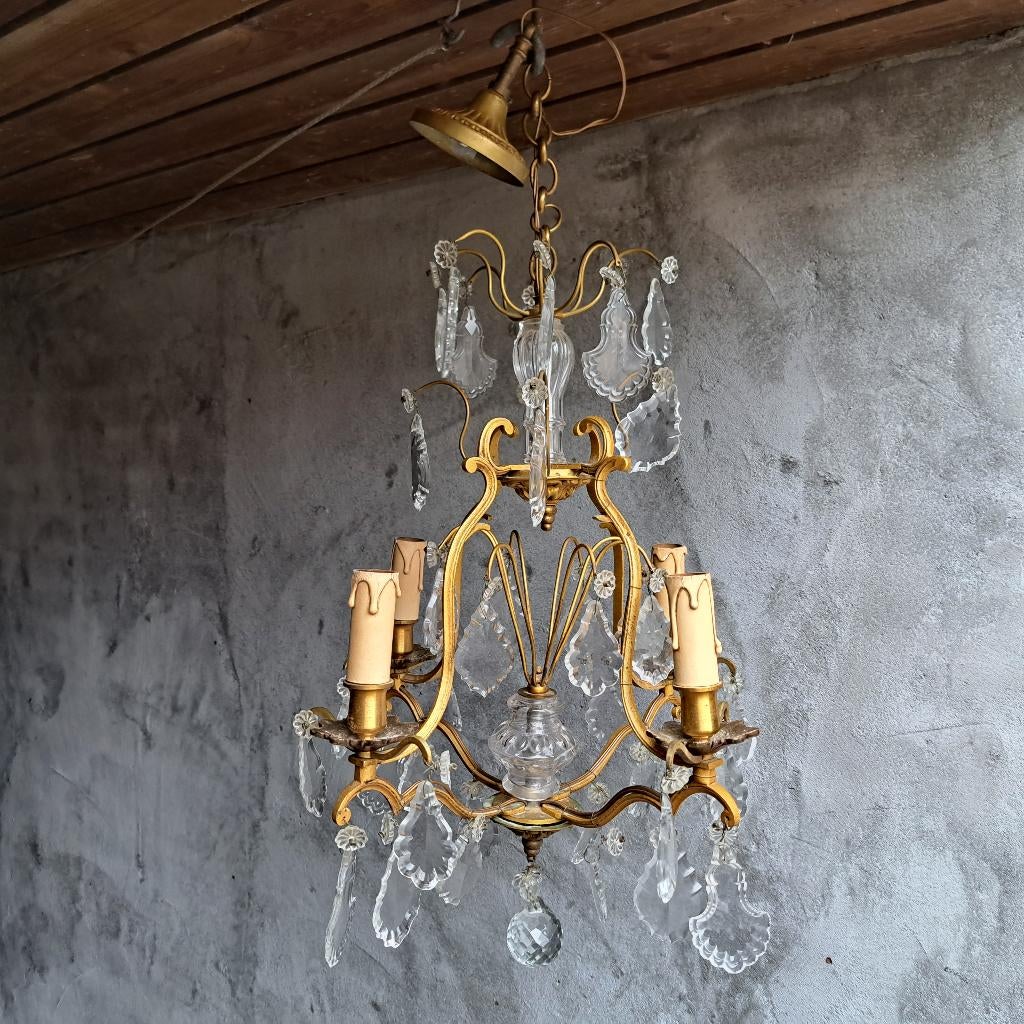 Mooie oude Franse kroonluchter lamp glazen pegels *Etage3*, Ophalen, Gebruikt, ., ..