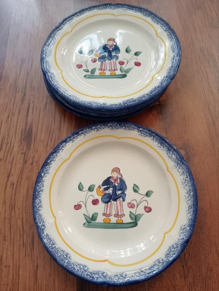 10 Franse antieke ontbijtbordjes Pornic Normandië / Breton, Ophalen of Verzenden