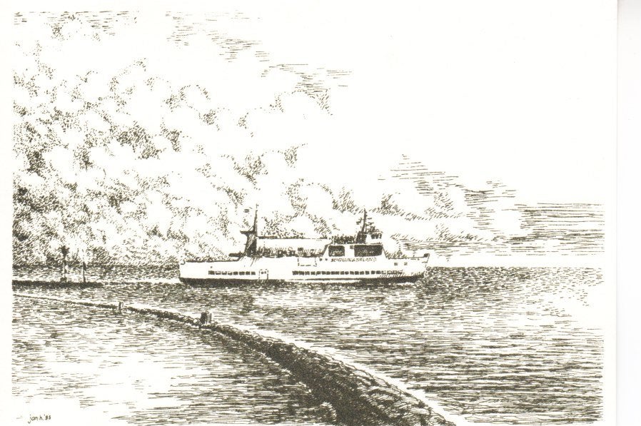 Kunstkaart: TERSCHELLING ,,m.s.Schellingerland''  20-08, Ophalen of Verzenden, 1980 tot heden, Ongelopen, Waddeneilanden