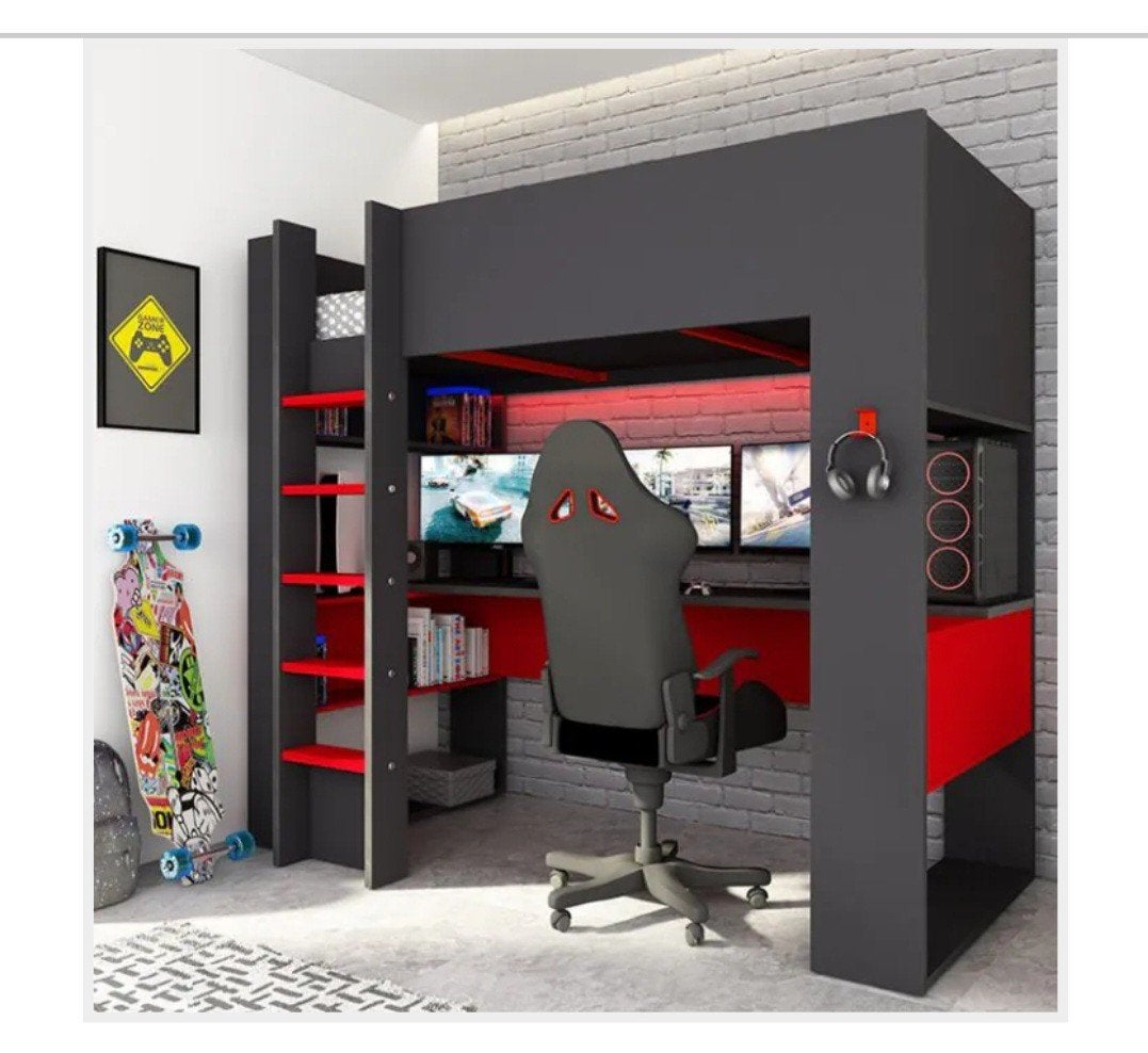 Hoogslaper met bureau en opbergruimte - Ideaal voor gamers, Kinderen en Baby's, Kinderkamer | Bedden, 85 tot 100 cm, Gebruikt