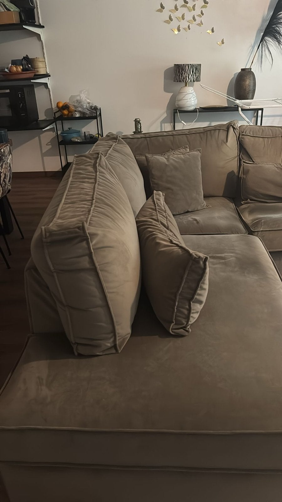 Friso hoekbank De Ruijtermeubel - Groen beige taupe velours, Huis en Inrichting, Ophalen, Gebruikt, 100 tot 125 cm, Hoekbank