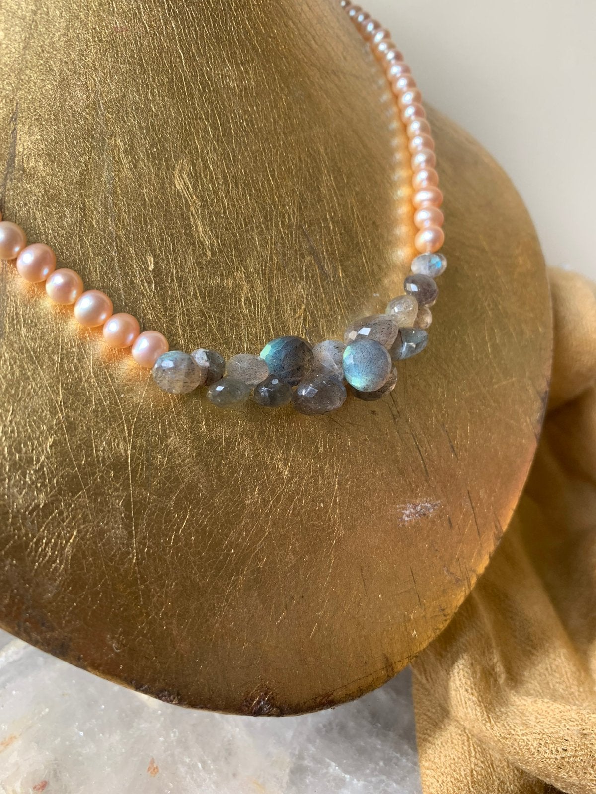 Labradoriet facet parel zoetwater geluk beschermt intuïtie, Sieraden, Tassen en Uiterlijk, Kettingen, Wit, Nieuw, Ophalen of Verzenden