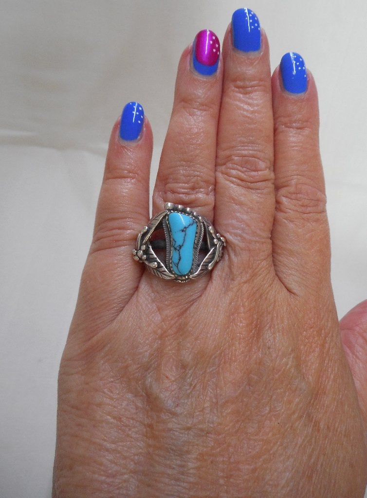 Zilveren Navajo ring met turquoise nr.1488, Verzenden, Zo goed als nieuw, 17 tot 18, Dame