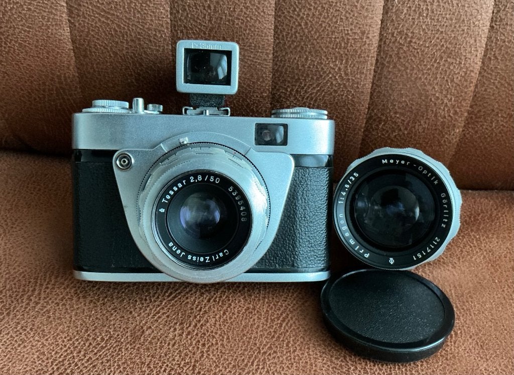 Altix-n met Tessar 50/2.8 en Primagon 35/4.5, Ophalen of Verzenden, Gebruikt, Compact, Overige Merken