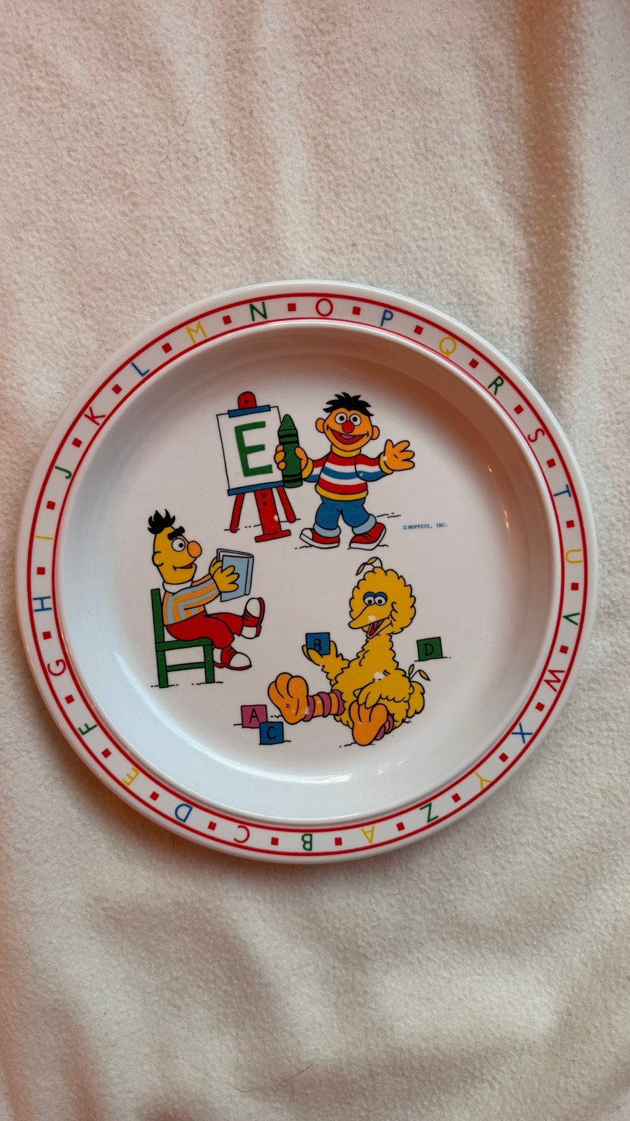 Vintage Sesamstraat bordje met Bert, Ernie en Pino - Kibouki, Verzenden, Zo goed als nieuw, Overige typen, Overige merken