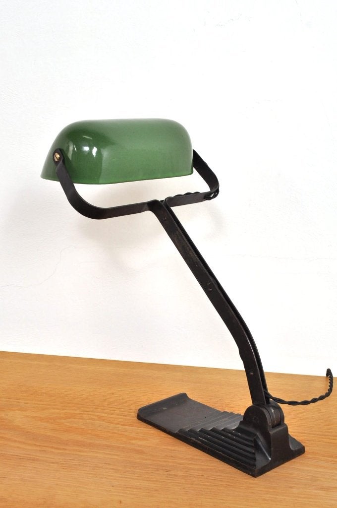 Art deco bankierslamp Erpe notarislamp lamp jaren 20/30, Huis en Inrichting, Lampen | Tafellampen, Gebruikt, Art deco, Groen, Ophalen of Verzenden