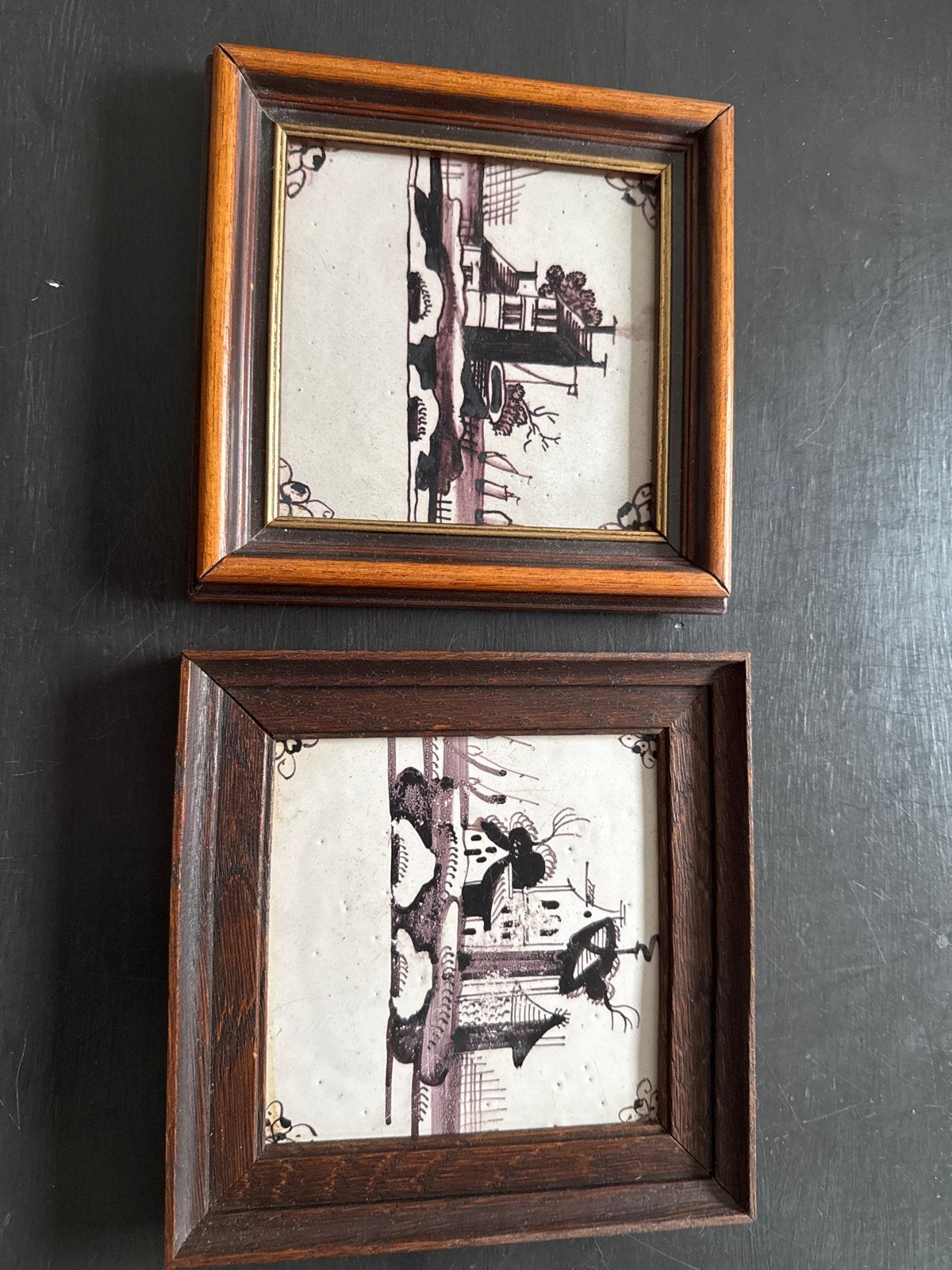 2 ingelijste wandtegels met landschap, Antiek en Kunst, Ophalen of Verzenden