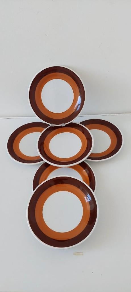 6 Vintage Retro borden bord 19 cm Ironstone 70s oranje, Eu, Eu, Keramiek, Ophalen of Verzenden