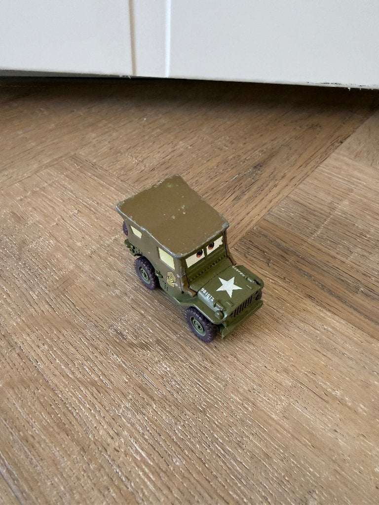 Heel goed Disney Cars Mattel Sarge WW2 leger jeep auto 1:55, Ophalen of Verzenden, Gebruikt