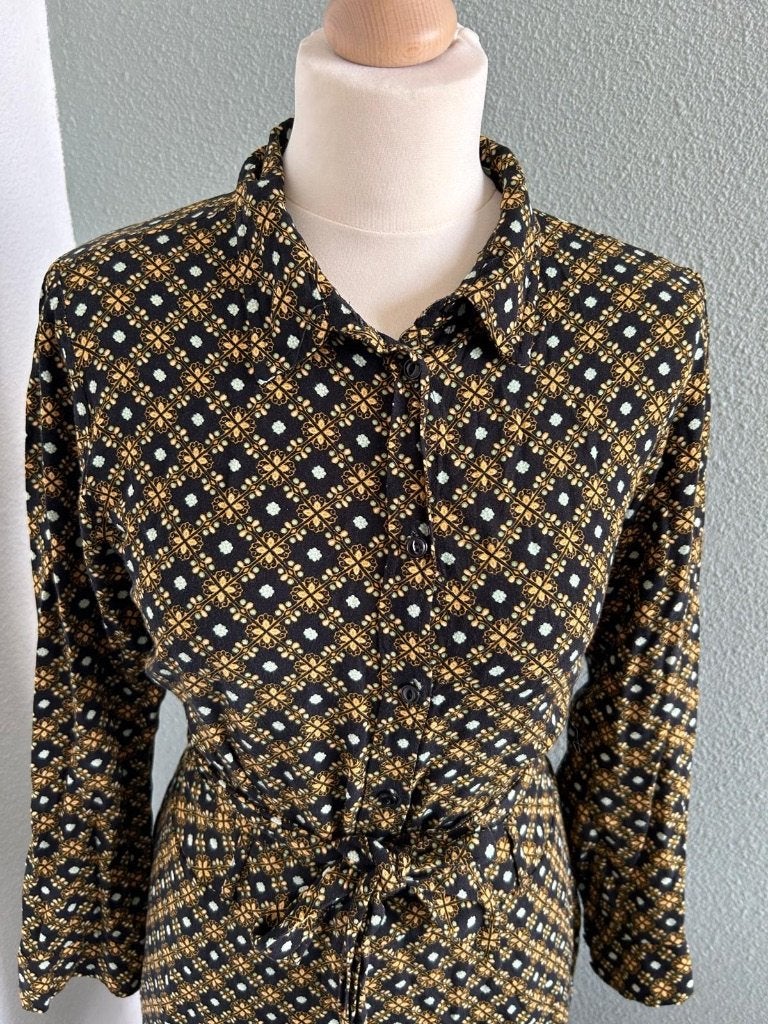 King Louie maat 42 midi blouse jurk 122, Kleding | Dames, Zwart, Maat 42/44 (L), Ophalen of Verzenden, Zo goed als nieuw