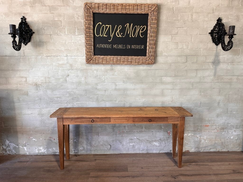 Sidetable met 2 lades - 189 x 40,5 cm + 81 cm hoog, Eikenhout, Ophalen of Verzenden, 150 tot 200 cm, Landelijk