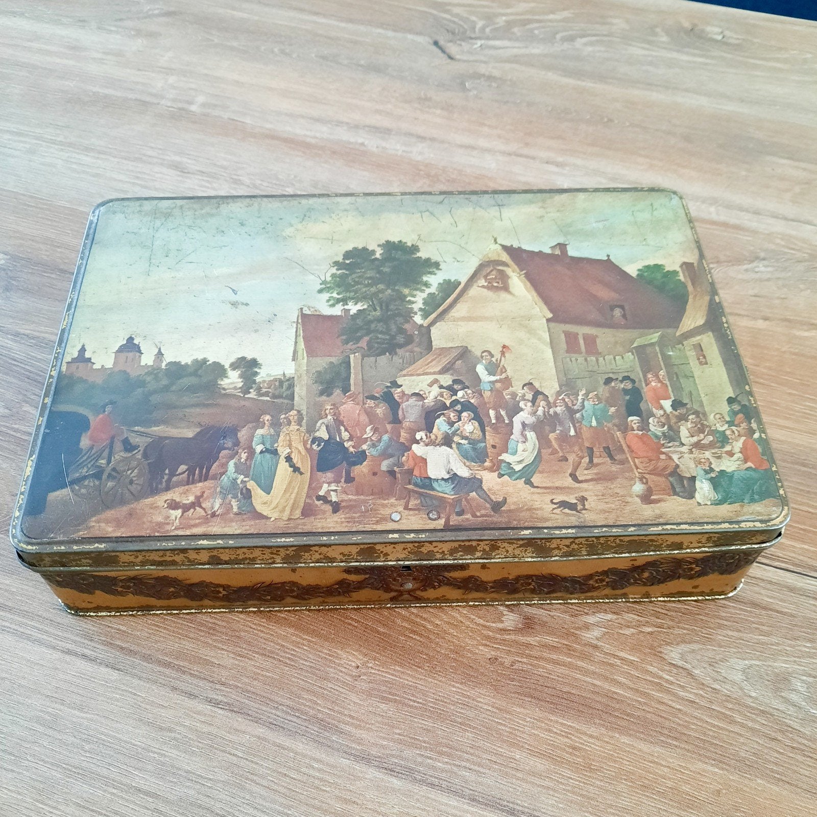 Vintage Jacques Super Chocolat blik 'De Vlaamse kermis', Ophalen of Verzenden, Gebruikt, Koek(jes), Overige merken