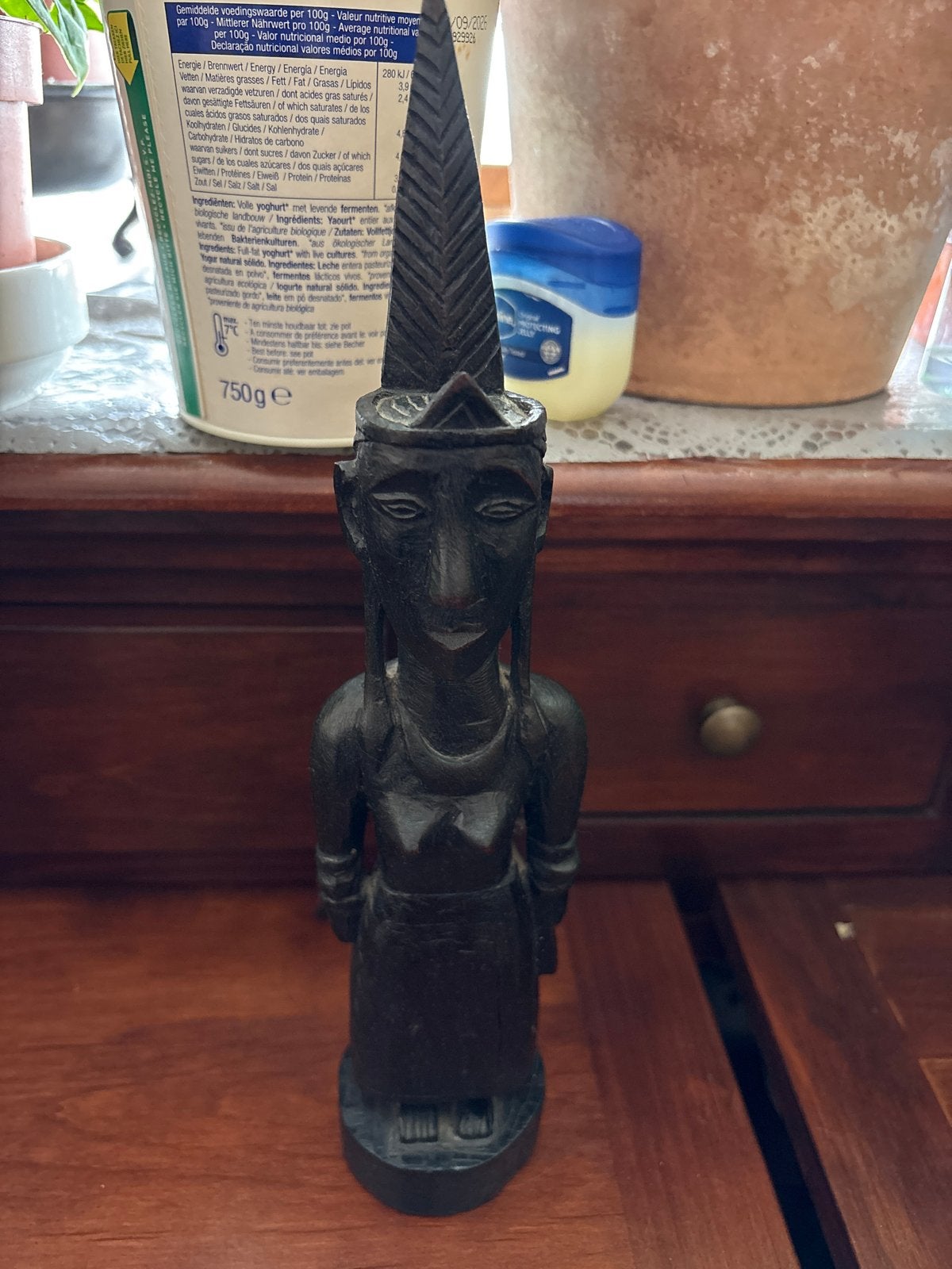 Vintage Afrikaans houten beeld - Vrouw met hoofddeksel, Antiek en Kunst, Ophalen of Verzenden, Handgemaakt, Beeld, Hout