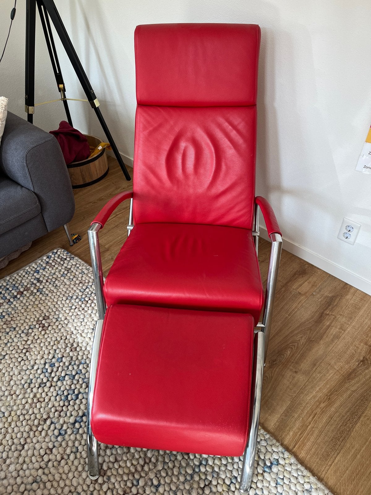 Harvink Club relax met voetenbank, Rood leer, Ophalen, Gebruikt, 50 tot 75 cm, Leer
