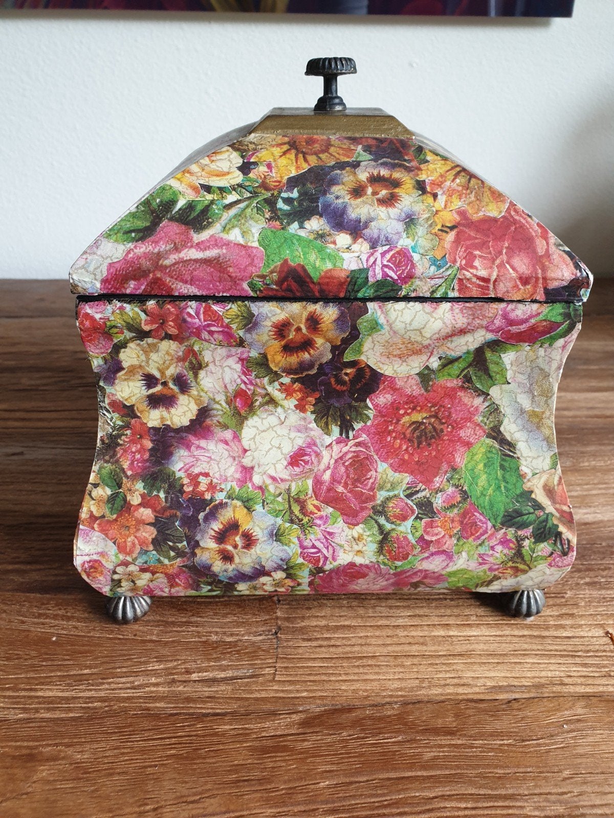 Leuke Vintage sieraden doos met bloemenprint, Ophalen of Verzenden, Zo goed als nieuw, Hout
