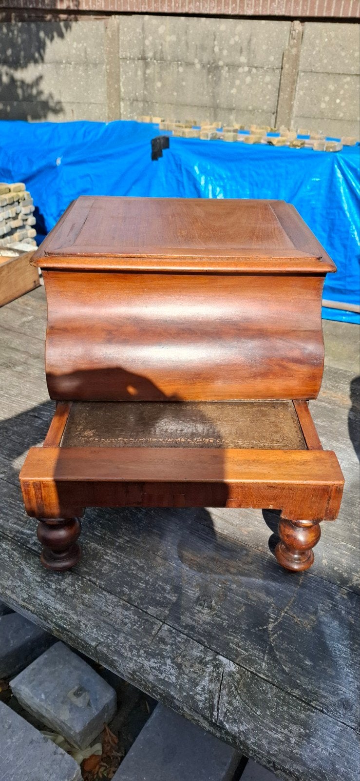 Antieke Mahonie Bedside Step Commode met Leer, Verzenden