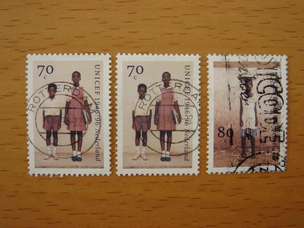 50 jaar Unicef 3x  NVPH 1690 en 1691, Ophalen of Verzenden, Na 1940, Gestempeld