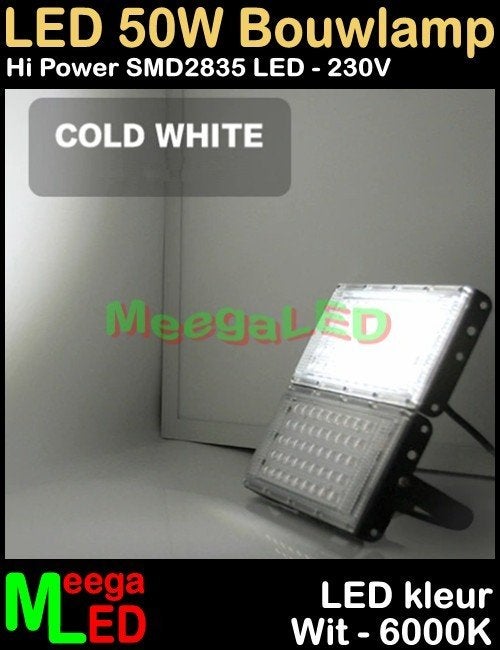 LED Bouwlamp Floodlight 50x SMD2835 LEDs Wit-6000k, Doe-het-zelf en Verbouw, Ophalen of Verzenden, Nieuw, Minder dan 50 watt, Lamp met armatuur