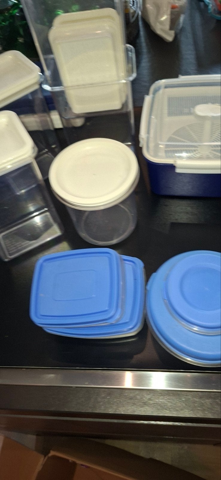 Diverse plastic bakjes (ook magnetron )en bekers, Gebruikt, Kunststof, Ophalen of Verzenden, Voorraadpot