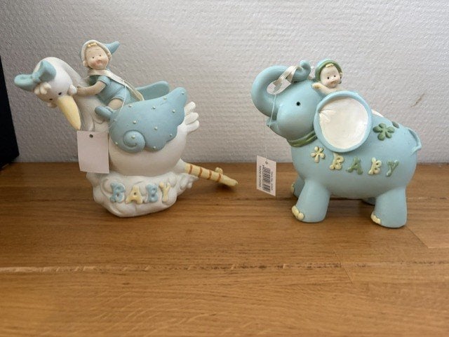 spaarpot baby dieren figuur blauw met sleutel in doos, Ophalen of Verzenden, Nieuw