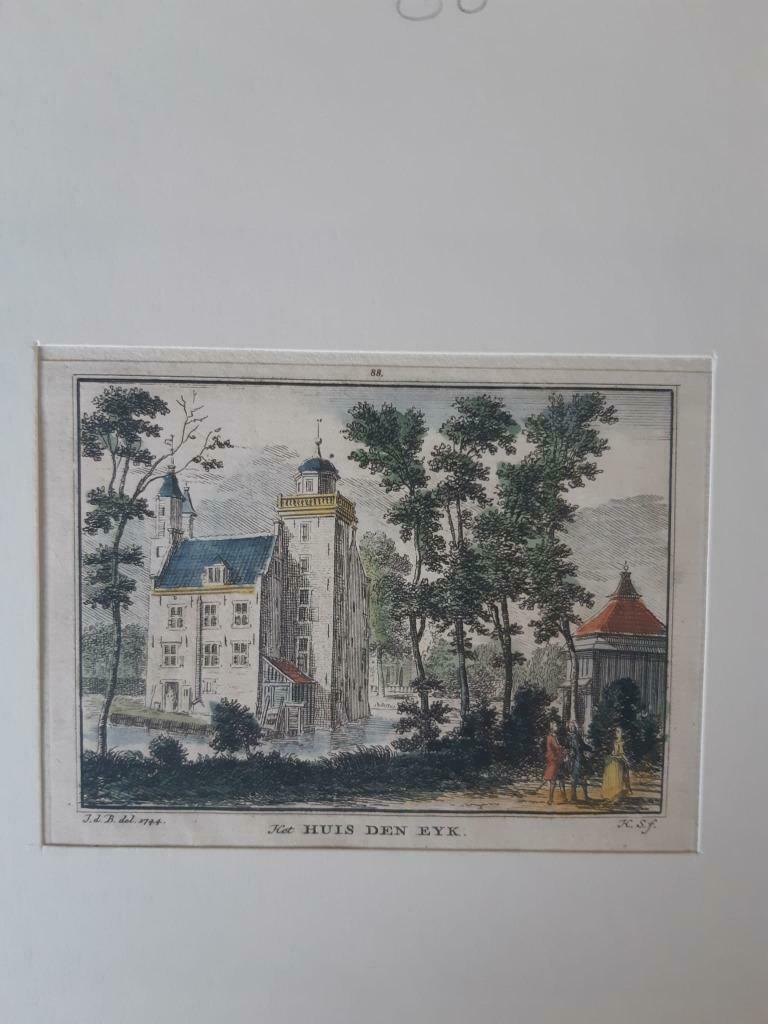 88 / Huis Den Eyk  gekleurde kopergravure uit de18e eeuw, Antiek en Kunst, Kunst | Etsen en Gravures, Ophalen of Verzenden