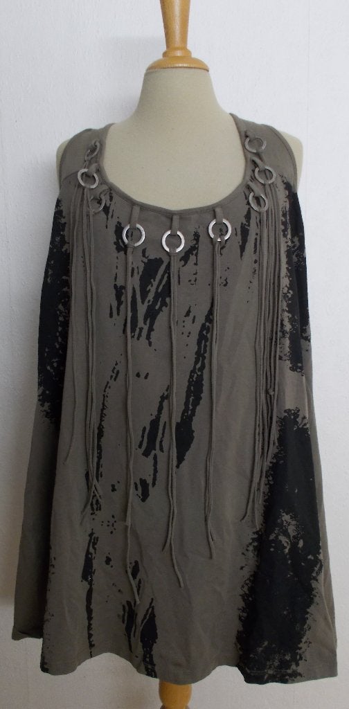 Aparte bruin/zwart katoenen print tuniek van X-Two! XL/1, Ophalen of Verzenden, Zo goed als nieuw, Maat 46/48 (XL) of groter, Bruin