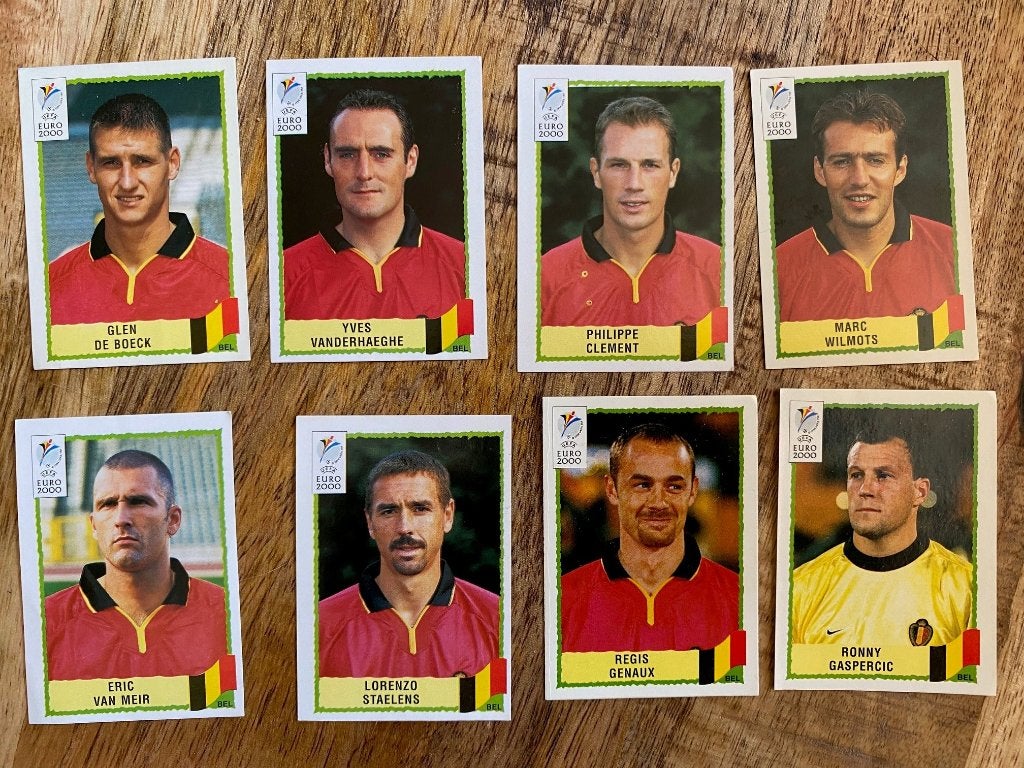 8x Belgie Panini EK/ Euro 2000, Ophalen of Verzenden, Zo goed als nieuw, Overige sporten, Poster, Plaatje of Sticker