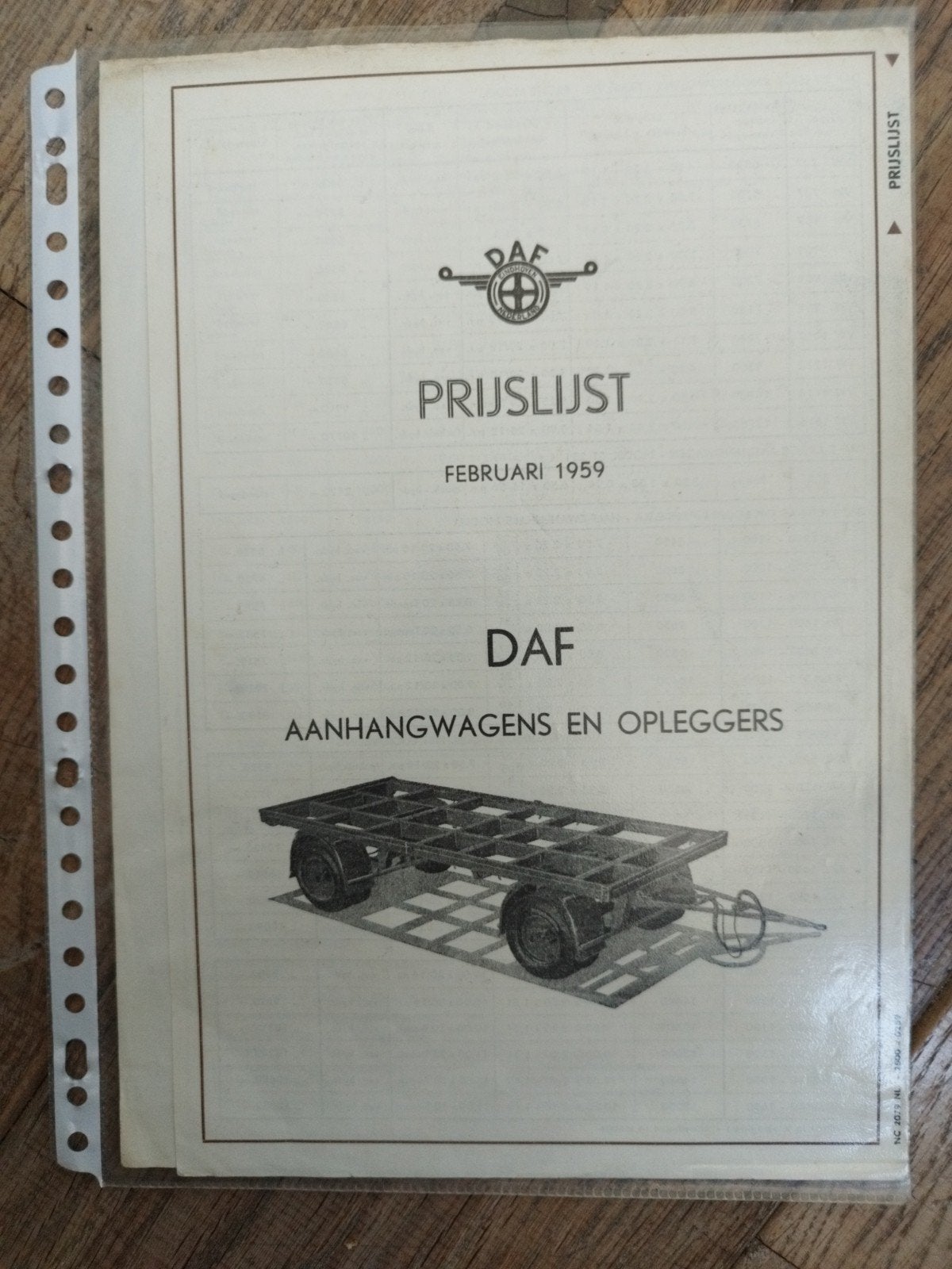 DAF Aanhangwagens en Opleggers Prijslijst - Februari 1959, Gelezen, Ophalen of Verzenden, Overige merken, DAF