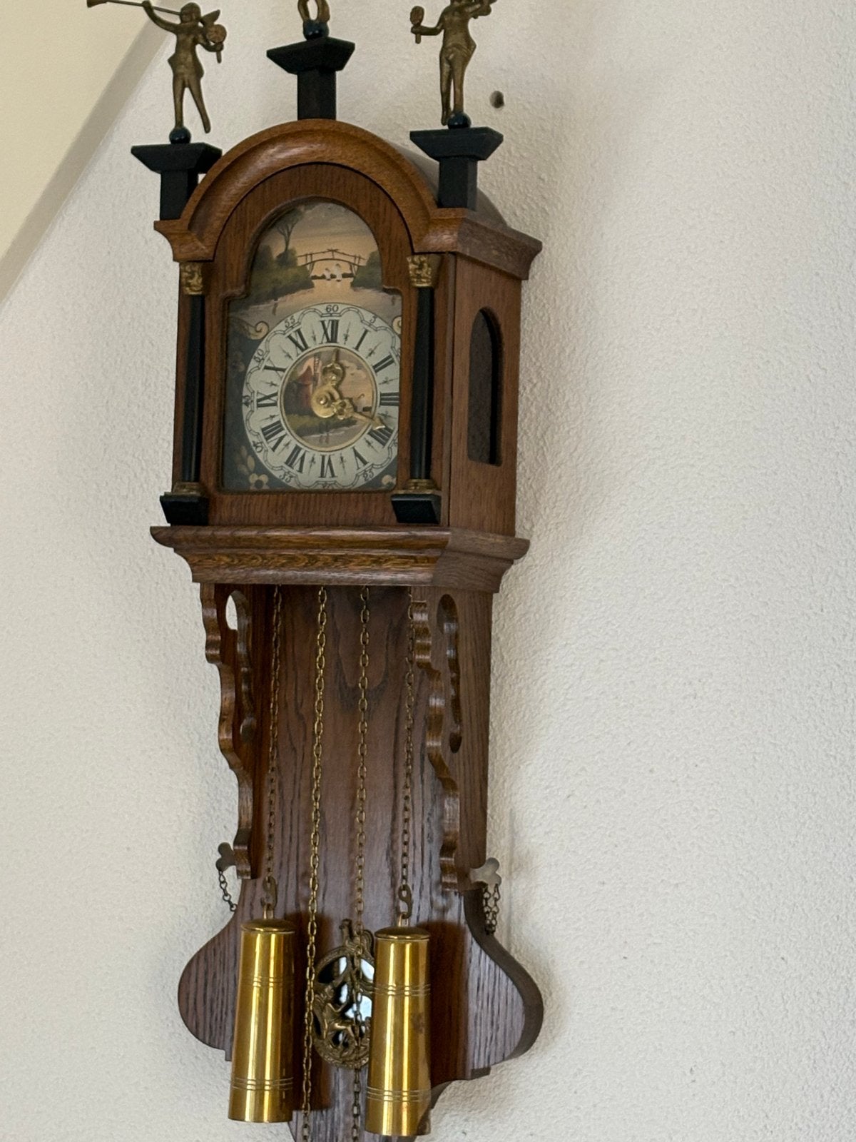 Antieke Friese Staartklok - Eikenhout met Messing Details, Ophalen of Verzenden