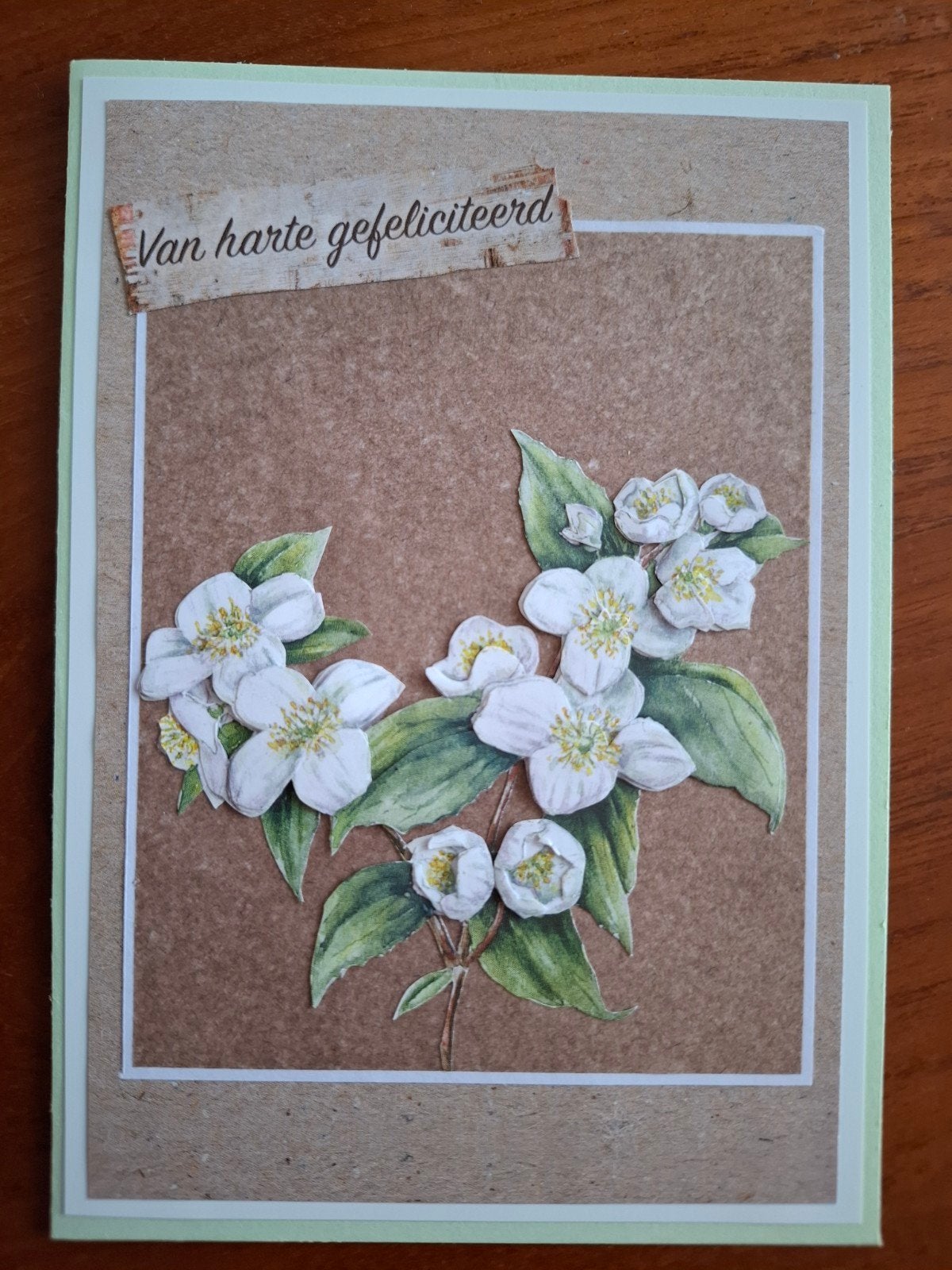 Zelfgemaakte felicitatiekaart met jasmijn, Ophalen of Verzenden, Nieuw